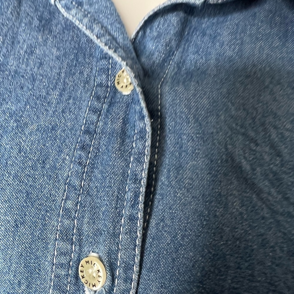 Vintage Mickey Mouse Unlimited Embroidered Button Up Denim Blue Jean Shirt - Picture 7 of 12